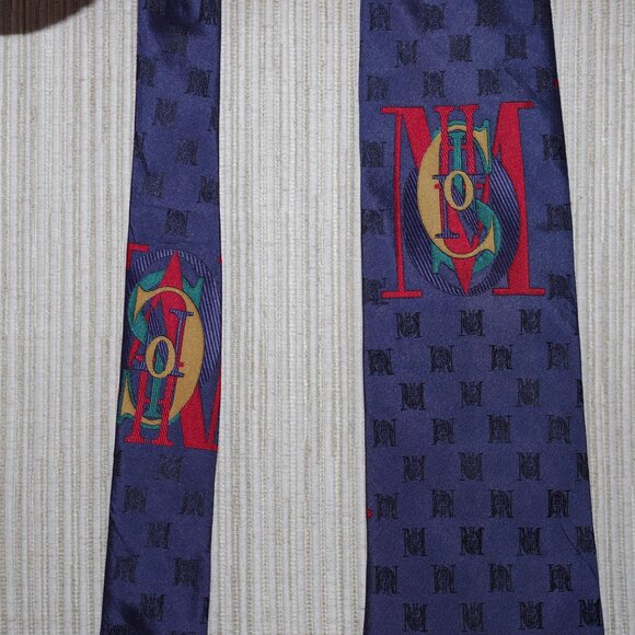 Moschino Blue and Red Geometric Logo print Tie 60